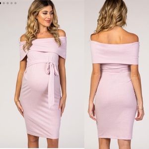 PinkBlush Pink Off Shoulder Belted Maternity Dress